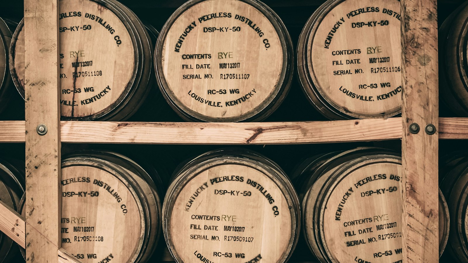 Bourbon barrels aging in a Kentucky rickhouse